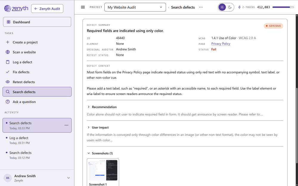 Screenshot: Review the findings