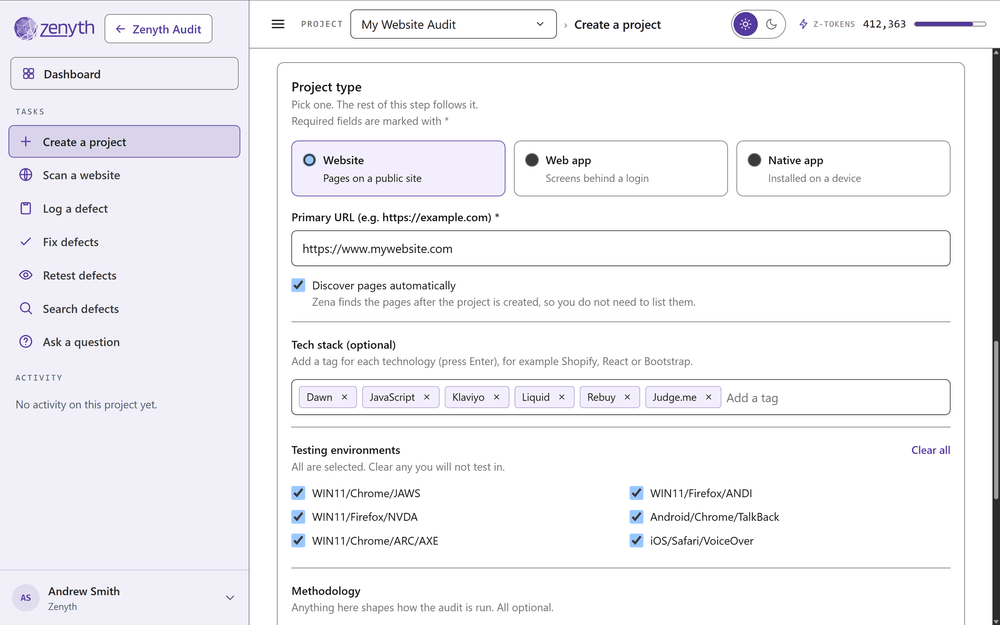 Screenshot: Set up your project